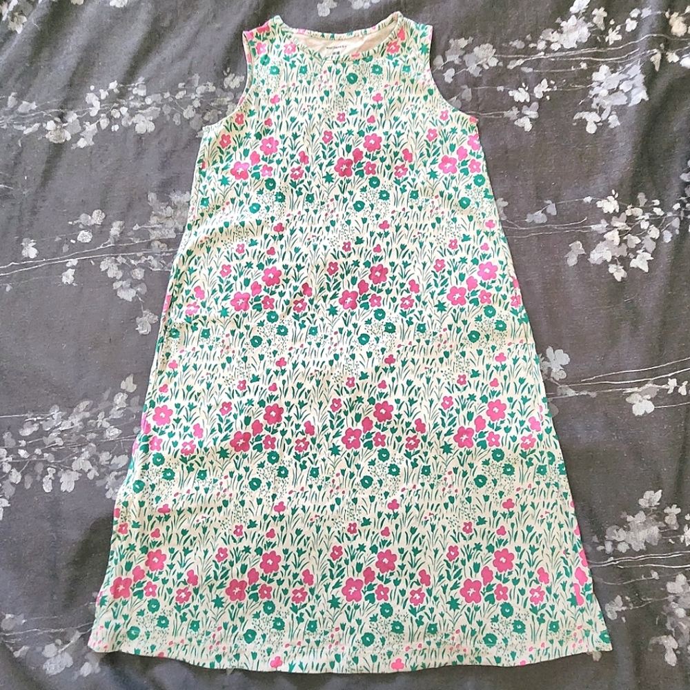 Uniqlo + Marimekko Sun Dress Kids Sz 13 Green Pink Ditsy Floral Cotton Pockets